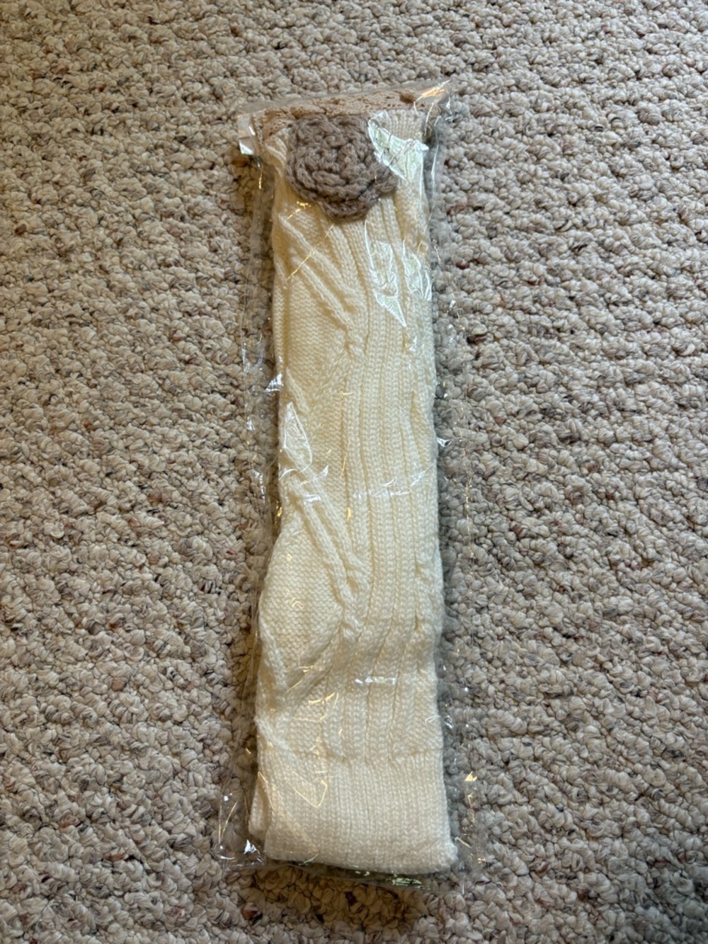 Cream Knit Headband with Neutral Crochet Accent